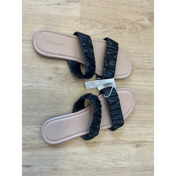 NWT Old Navy Black Faux-Leather Ruched Sandals 7 - Picture 6 of 8